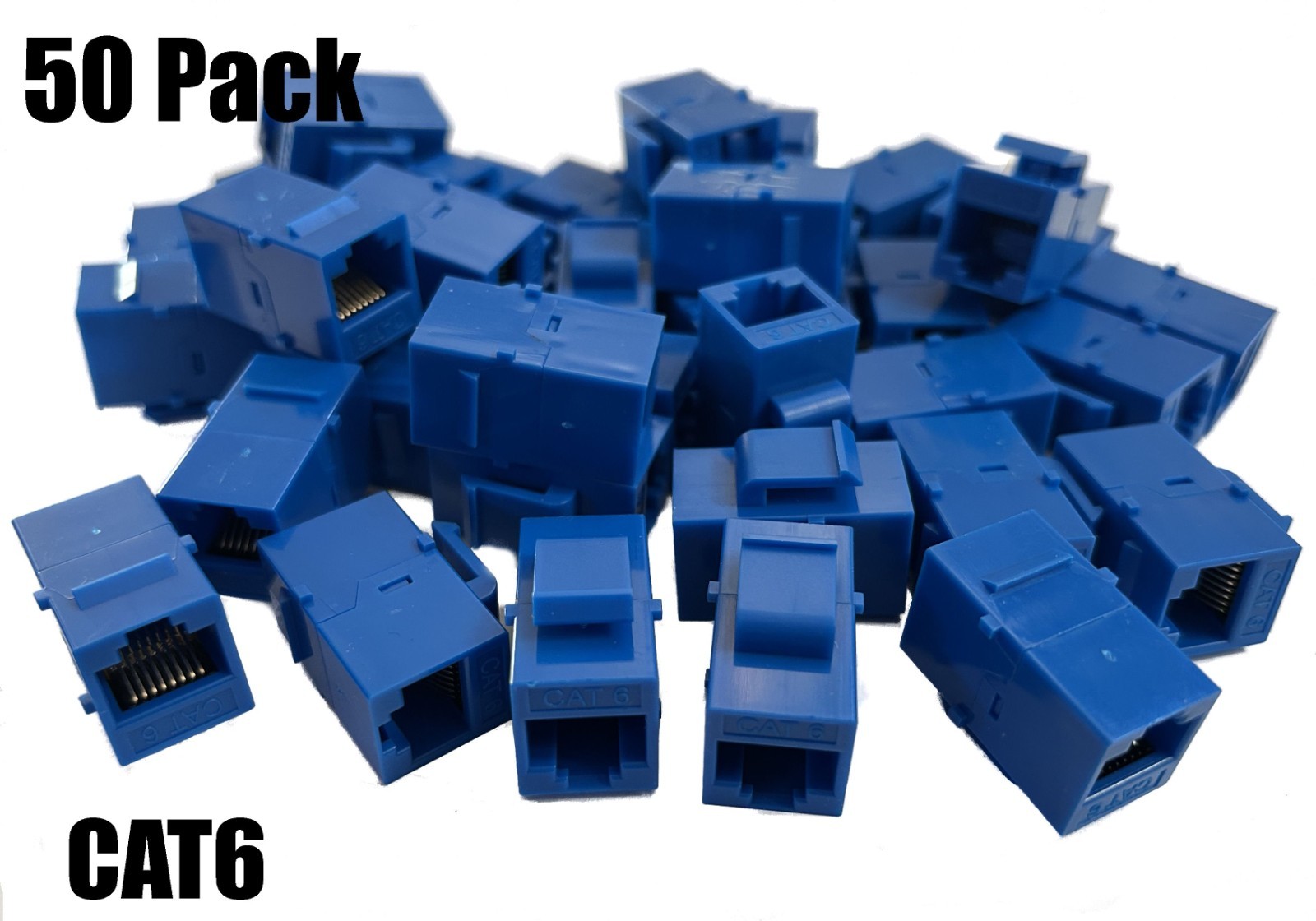50 Pack CAT6 Coupler Keystone RJ45 Female to Female Gigabit Ethernet Jack Blue