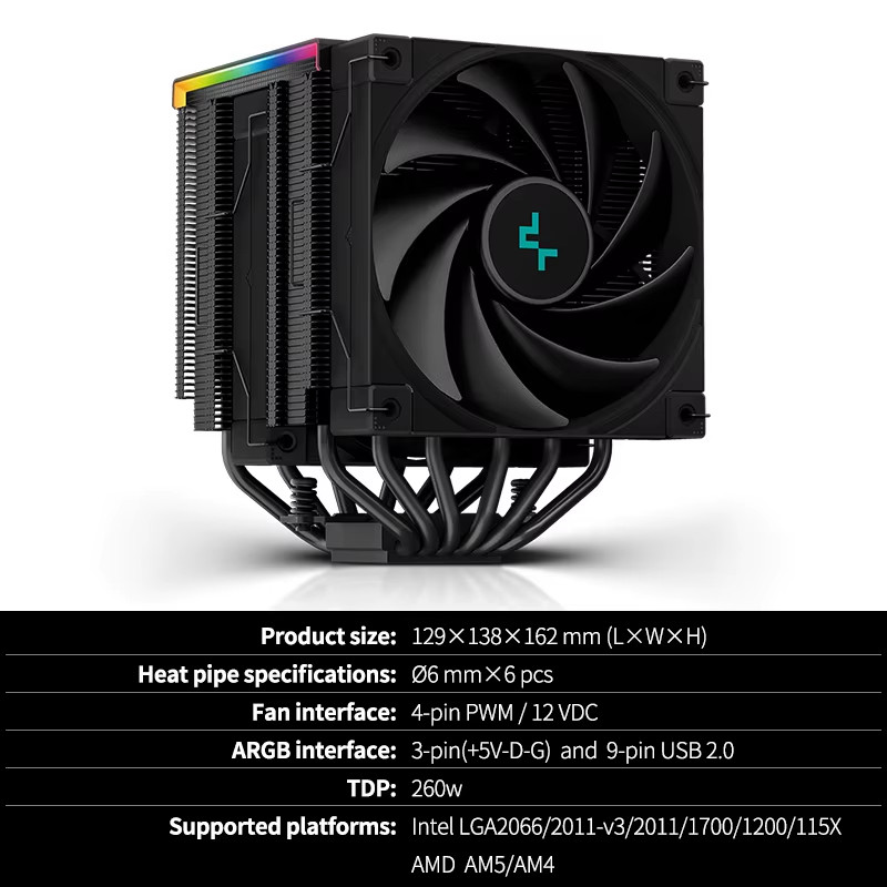 DeepCool AK620 CPU Cooler with Digital Display 6 Heat Pipes Twin Towers Radiator