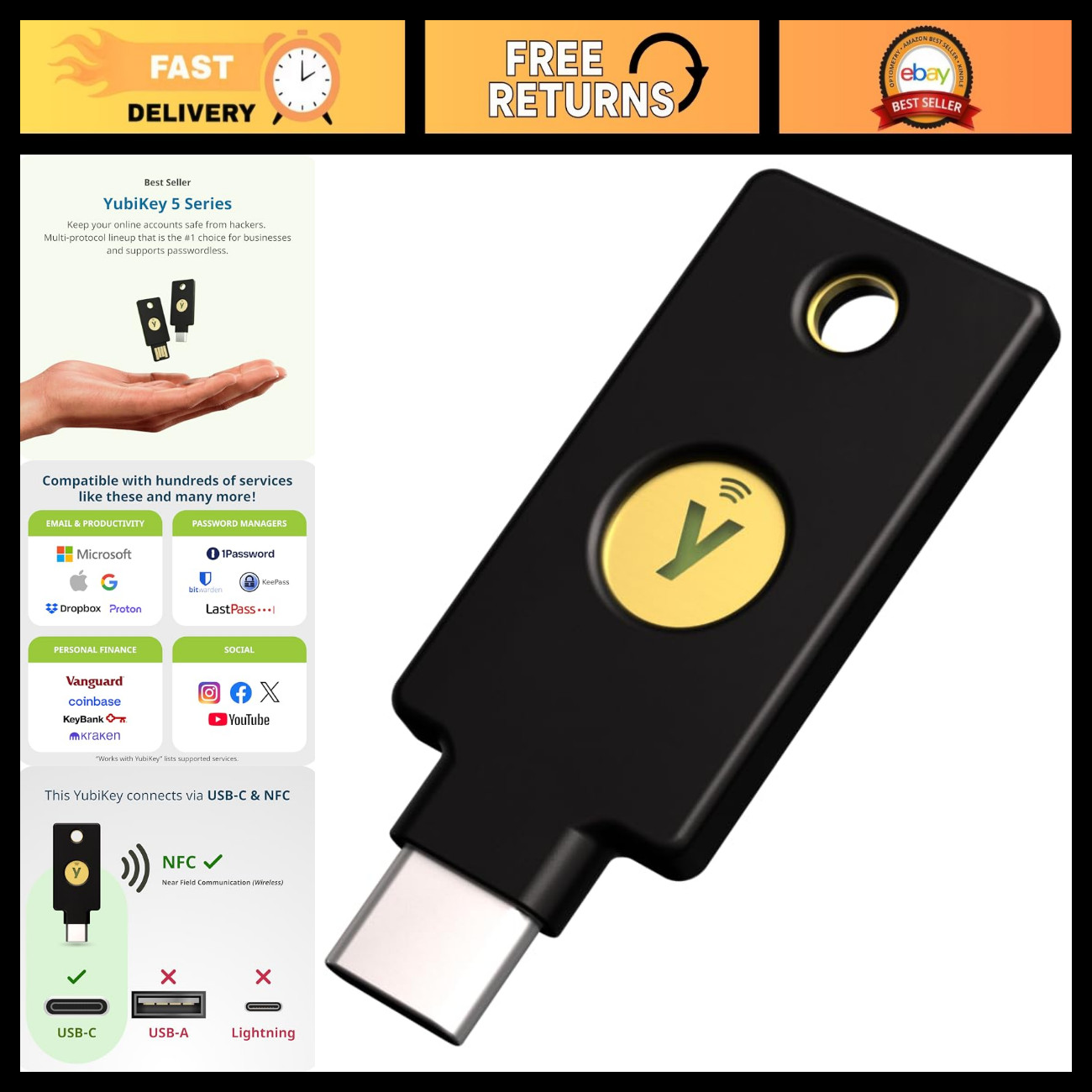 Multi-Factor Authentication Security Key - USB-C & NFC, FIDO Certified, Protect