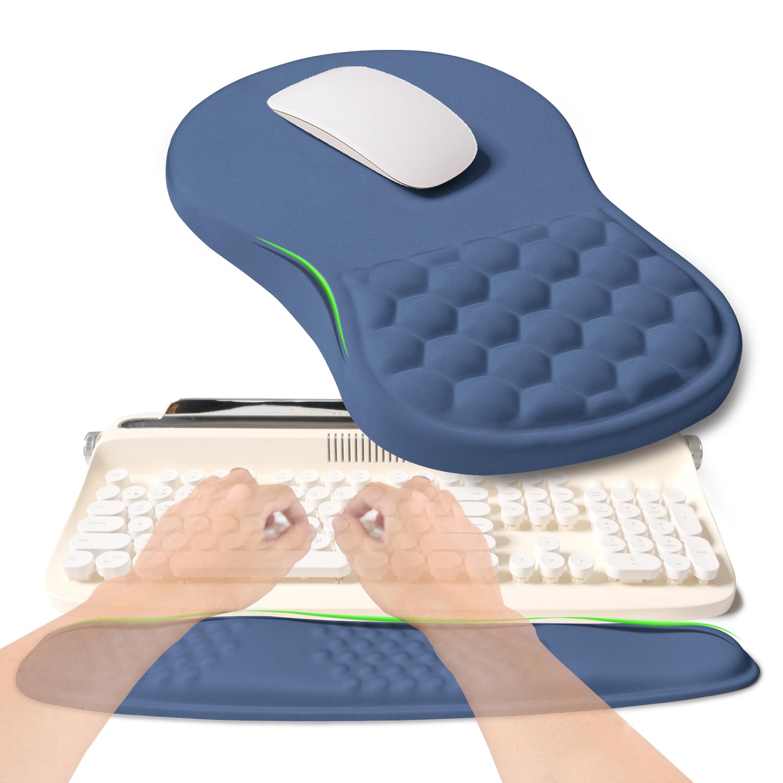 2In1 Ergonomic Keyboard Wrist Rest & Massage Mouse Pad Set Dark Blue