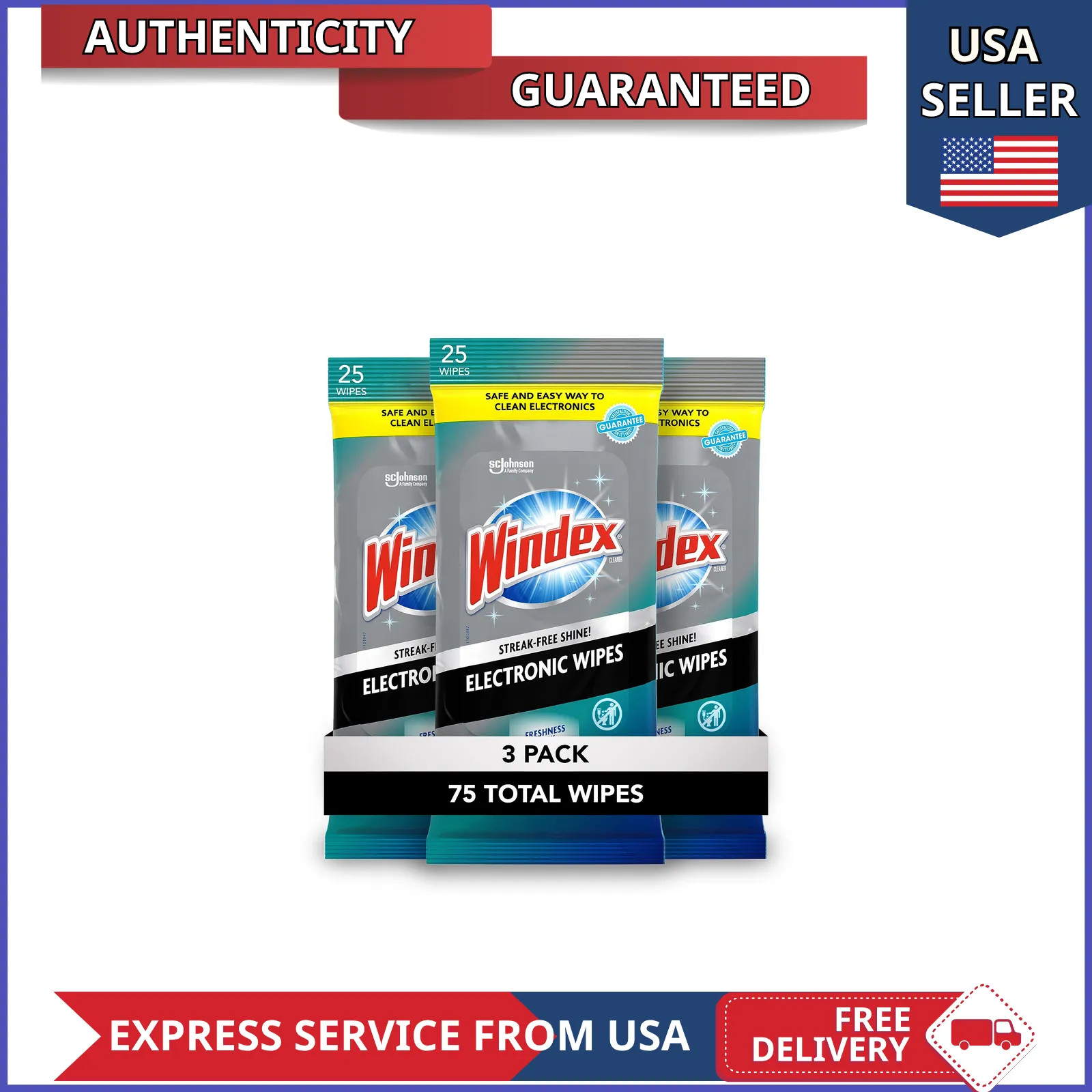 Windex Electronic Cleaning Wipes, Anti-Static, 25 Count (3-Pack)