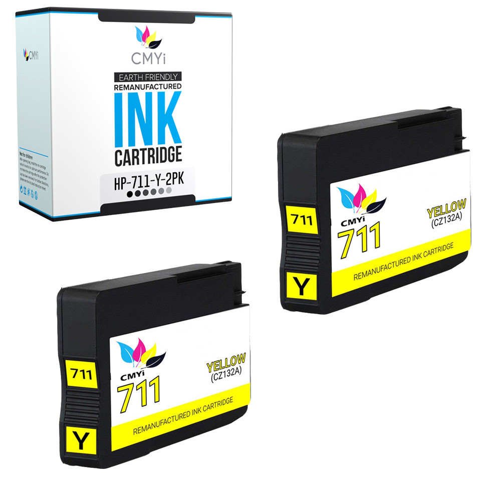 2 Pack Yellow Ink Cartridges for HP 711 fits DesignJet T120 T1300 T520 T125 T130