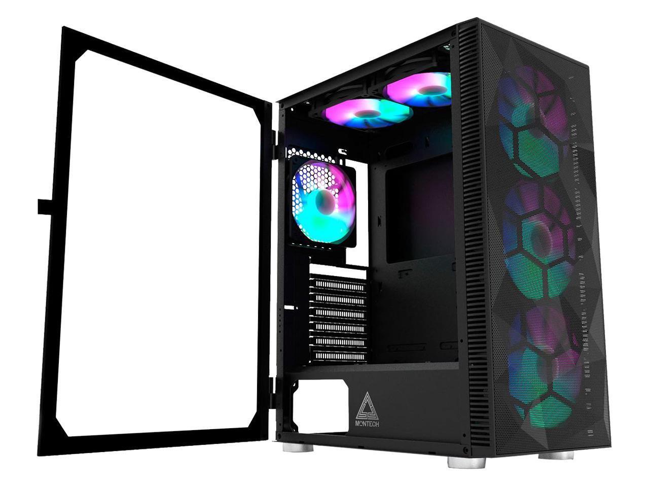Montech X3 Mesh ATX Mid-Tower Gaming PC Case 6 RGB Lighting Fans Pre-Installed