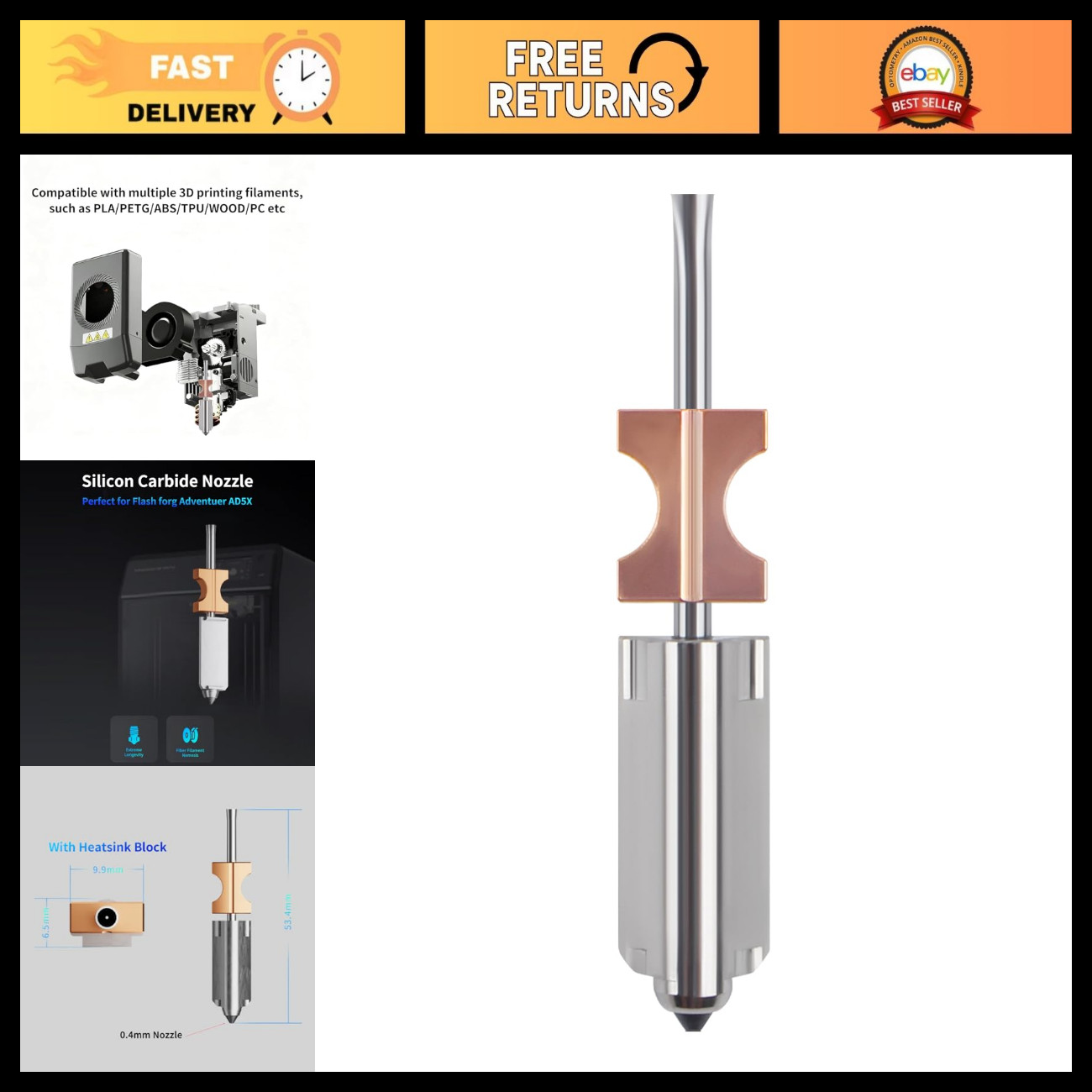 3D Printer Hotend Kit 0.4mm Accessories - Quick Detachable Nozzle & Heatsink for