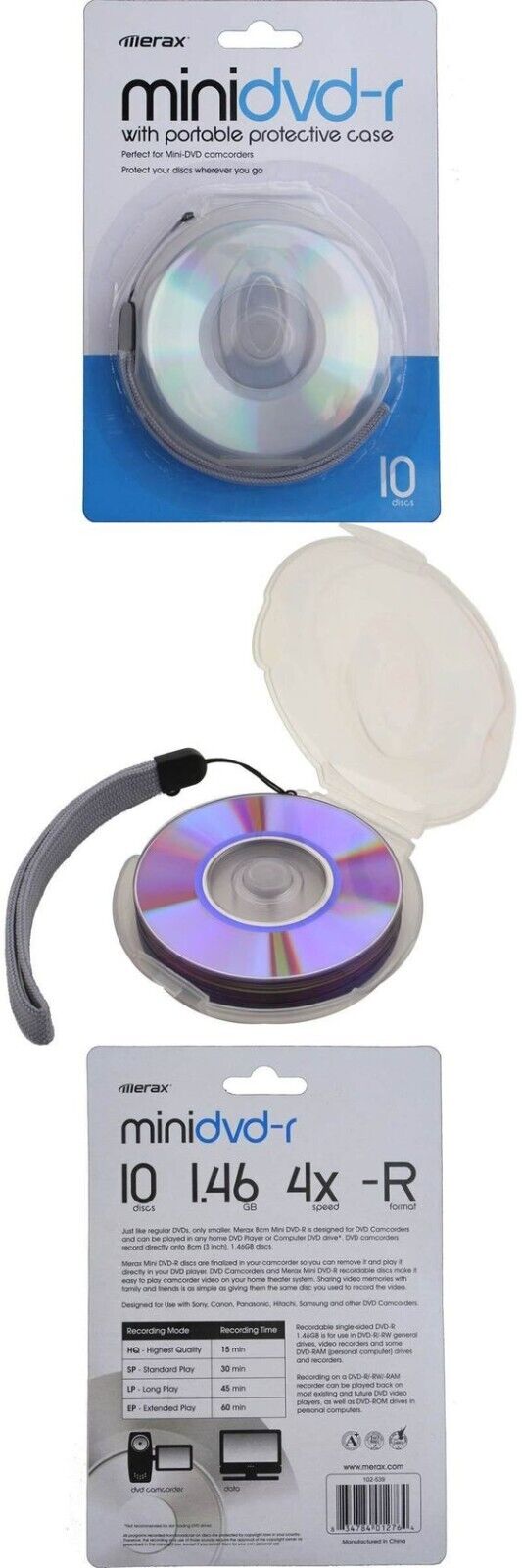 Merax Mini DVD-R 4x 1.4GB Blank Media (10 pcs) with Portable Protective Case