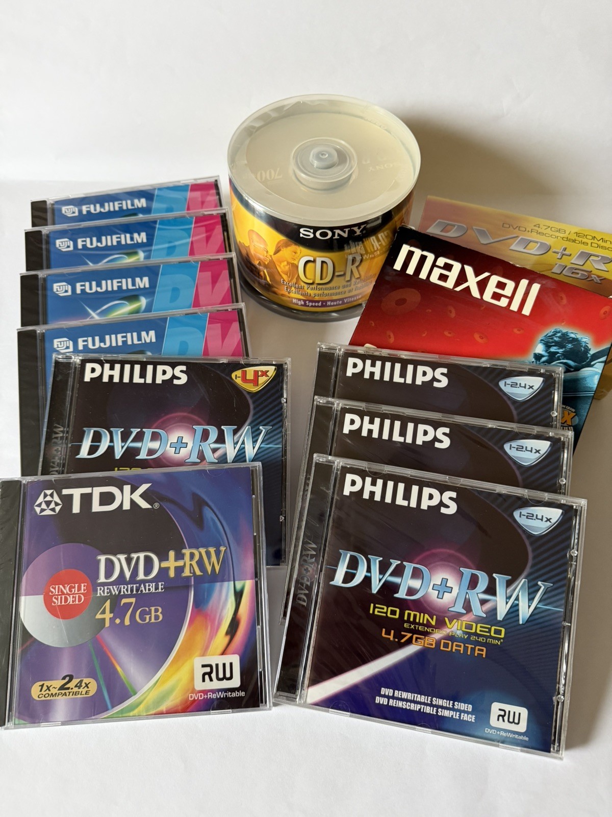 Mixed Lot Blank Recording Media CD-RW DVDR+DVD+RW Sony FujiFilm Maxell TDK NEW