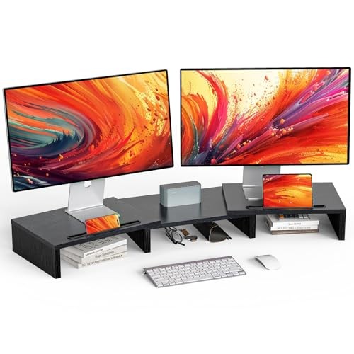 LORYERGO Dual Monitor Stand with 2 Slots for Phone and Tablet, Vintage