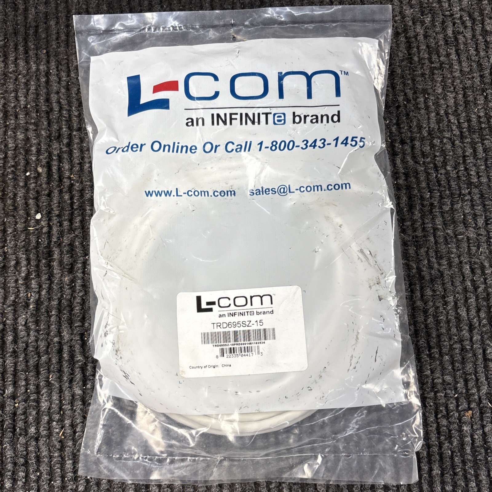 L-Com Shielded Cat 6 Cable, Gray 15.0 ft RJ45 / RJ45 PVC Jacket TRD695SCR-15
