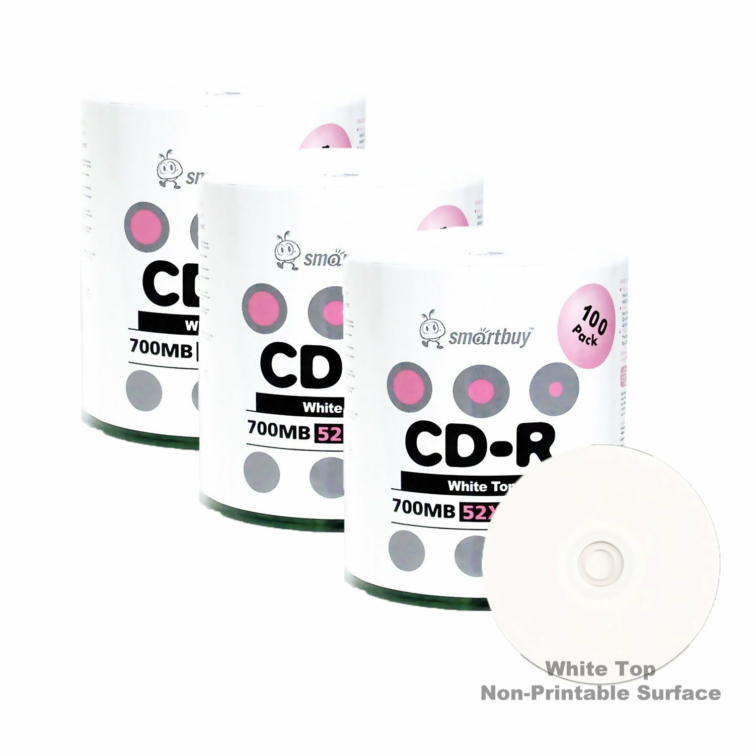 300 Smartbuy CD-R 52X 700MB/80Min White Top Blank Media Recording Disc