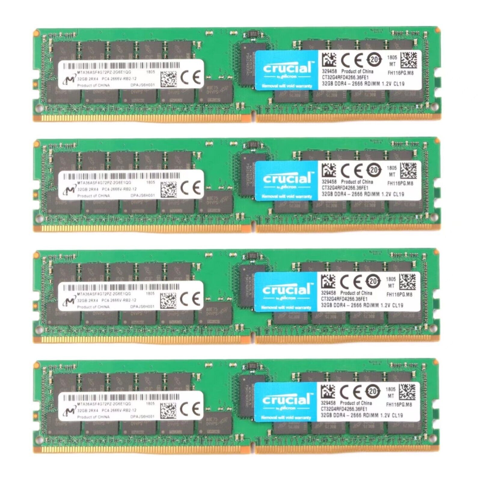 Crucial 128GB (4X 32GB) DDR4 2666MHz PC4-21300 ECC Registered Server Memory Ram