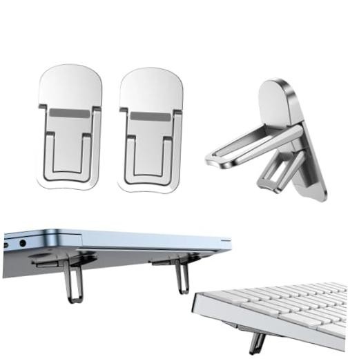 2PCS Metal Mini Foldable Laptop Stand - Portable Keyboard Riser - Silver
