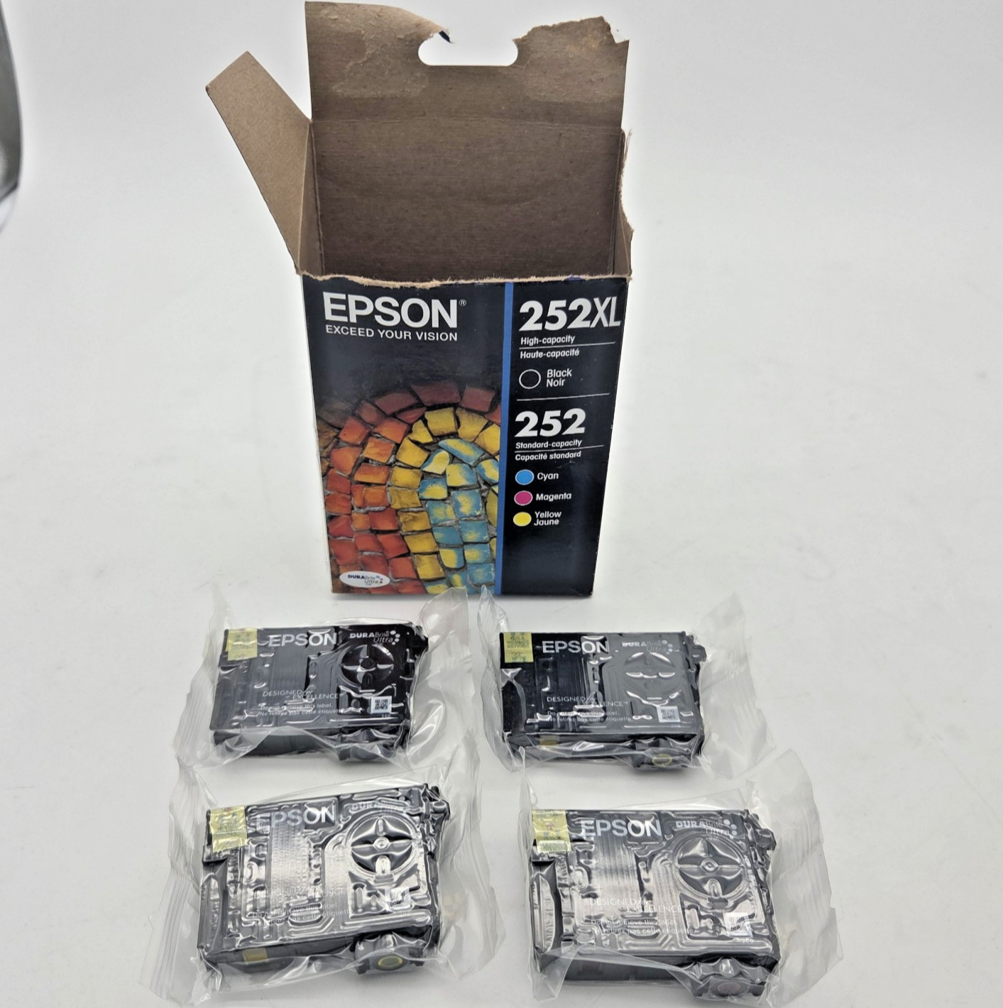 Epson 252 Ink Cyan Magenta 2x Yellow Exp 04/2020 Combo 4pk (No Black) New Sealed