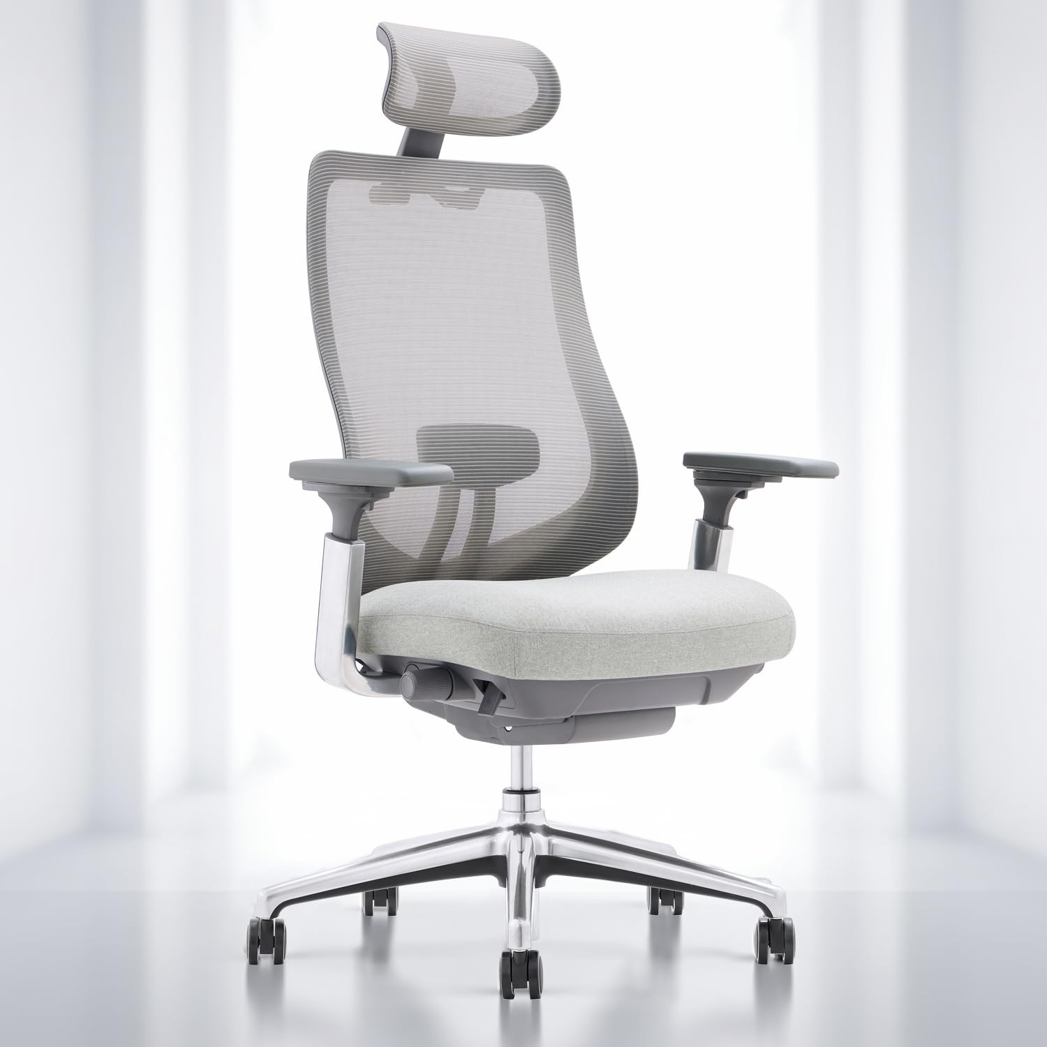 Ergonomic Mesh Office Chair High Back Executive Adjustable Headrest Light Grey