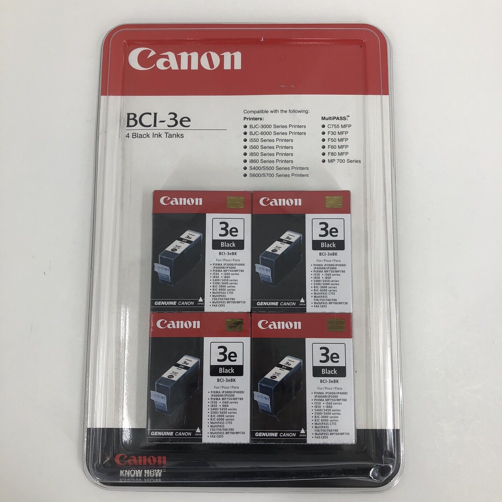 NEW SEALED Canon 3e BCI-3eBK FOUR-Pack 4479A279 Black Ink Cartridges HG28