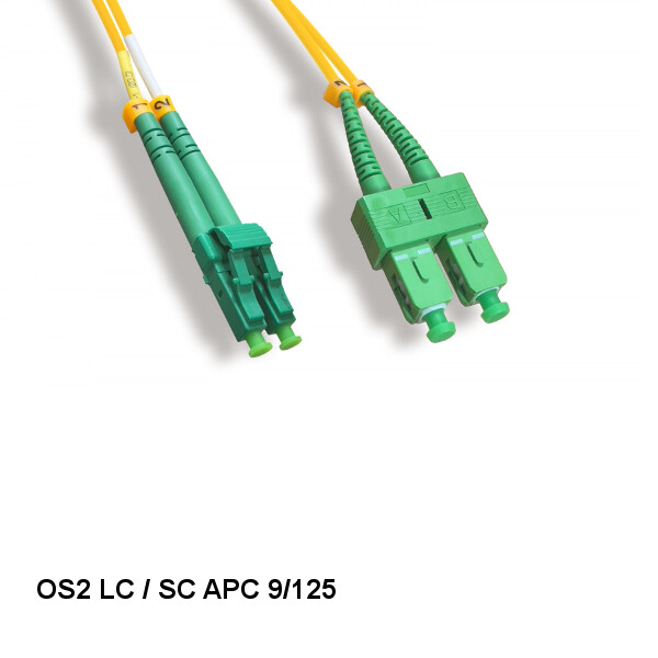 Kentek 2m LC/SC APC OS2 9 /125 Duplex Single-Mode Fiber Patch Cord OFNR