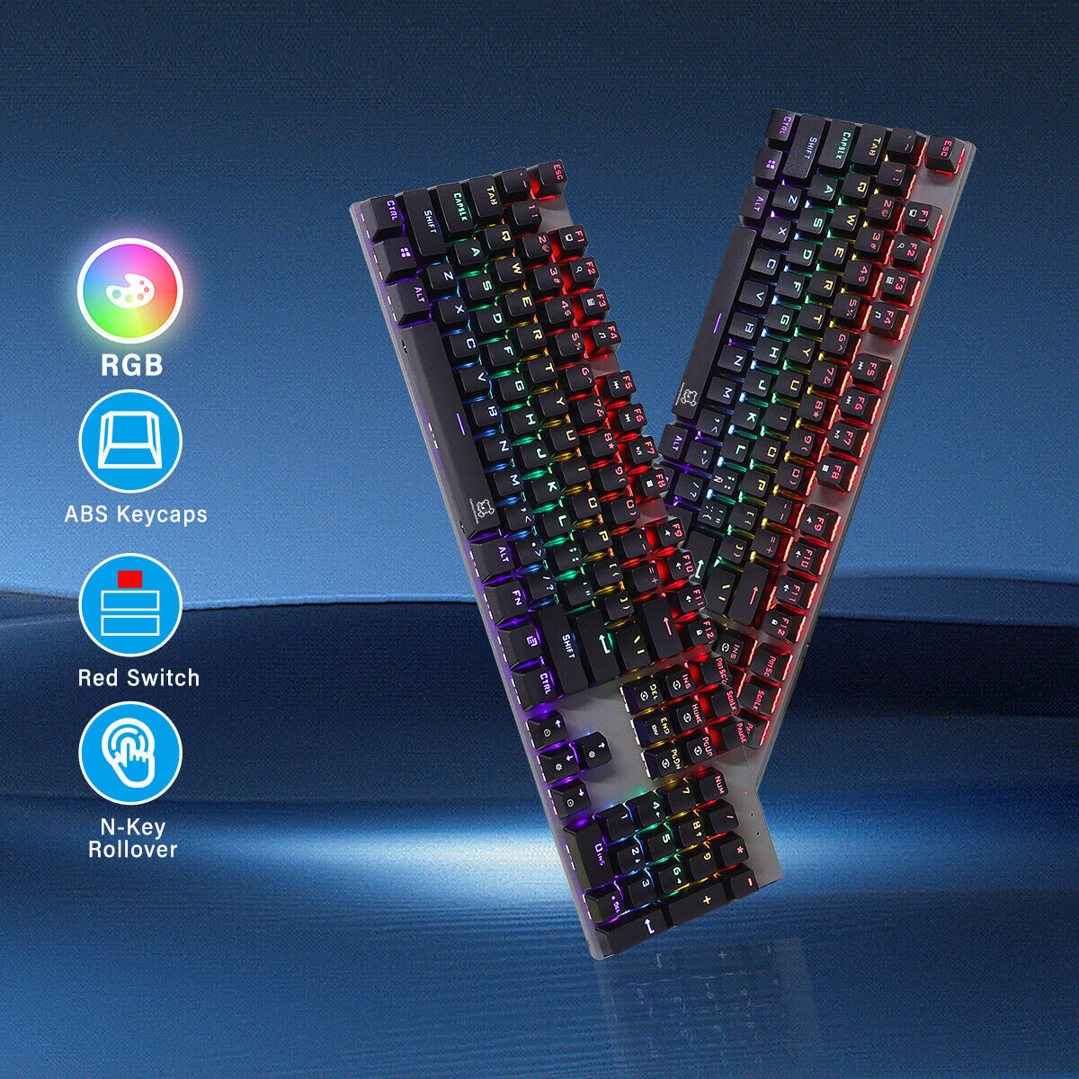 104 Keys Wired Mechanical Gaming Keyboard w/Red Switch RGB LED Backlight Keybord