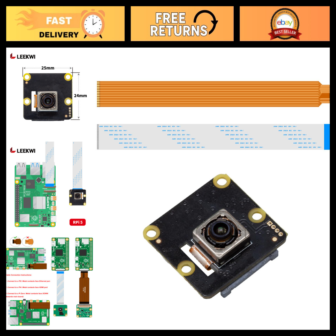 16MP Autofocus Camera Module for Raspberry Pi 5, 4, Zero 2W - High Res PDAF CDAF