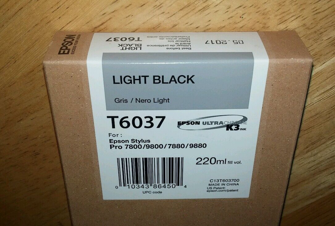 09-2023 GENUINE EPSON T6037 LIGHT BLACK 220ml INK STYLUS PRO 7800 9800 7880 9880