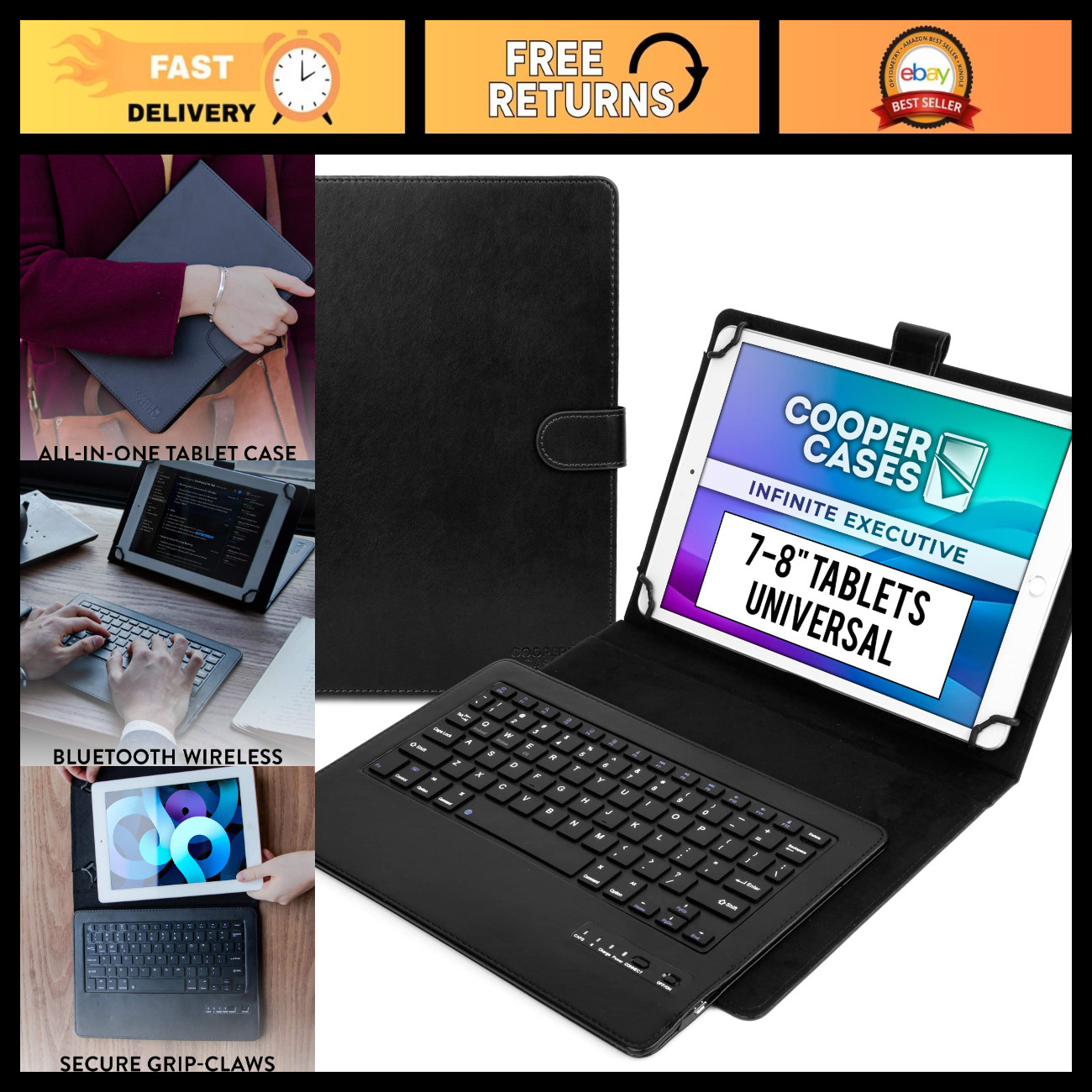 Universal 2-in-1 Tablet Keyboard Case for 7-8" Devices | Bluetooth Folio Cover,