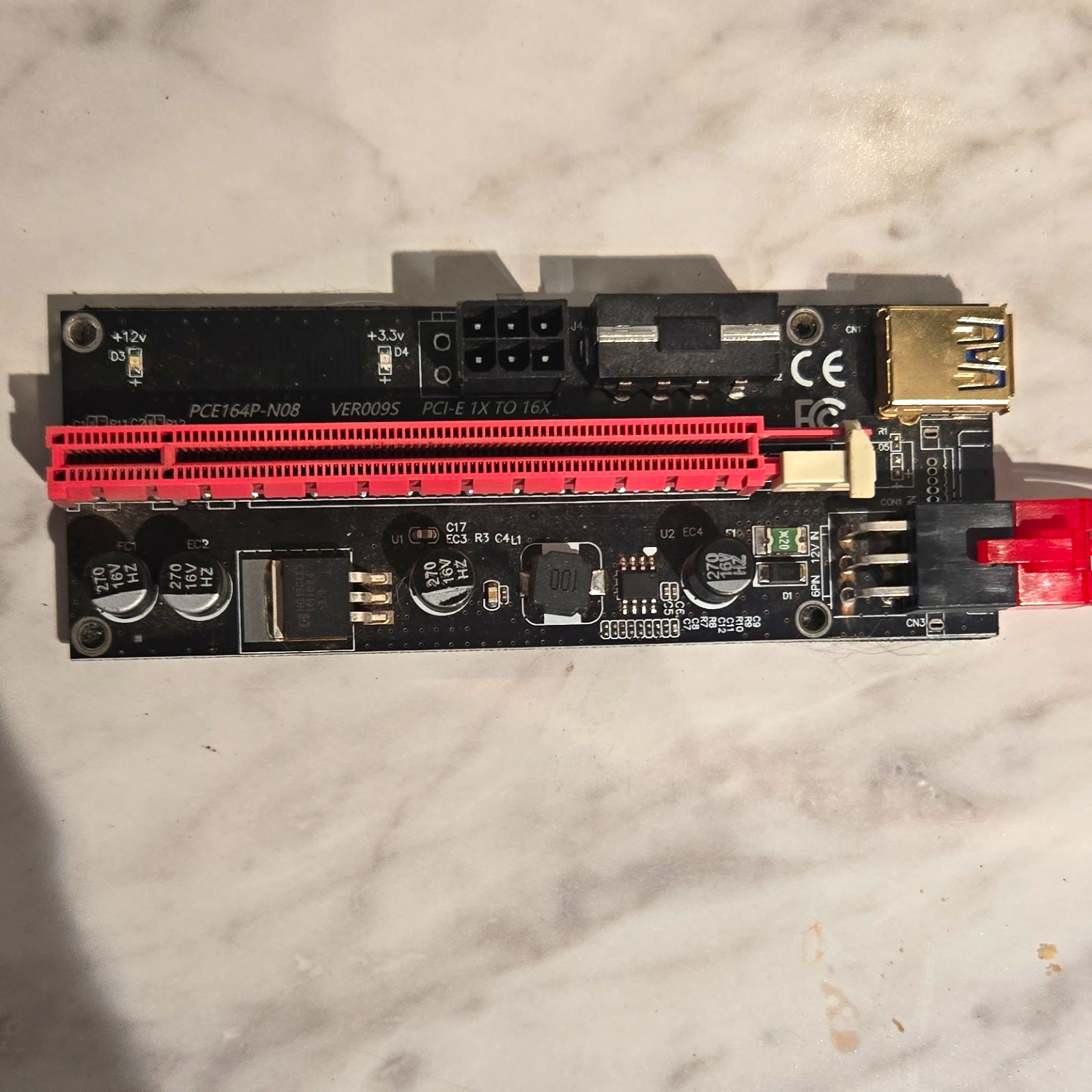 PCI-E x1 to x16 USB 3.0 Riser Card Adapter VER009S PCE164P-N08