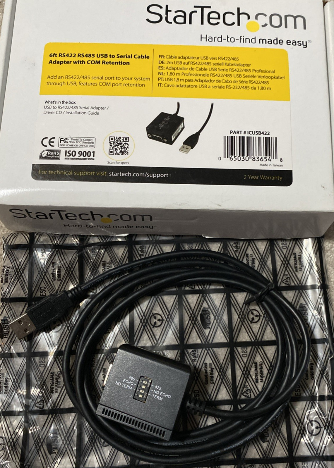 StarTech ICUSB422 6 ft RS422/485 USB Serial Cable Adapter W/COM