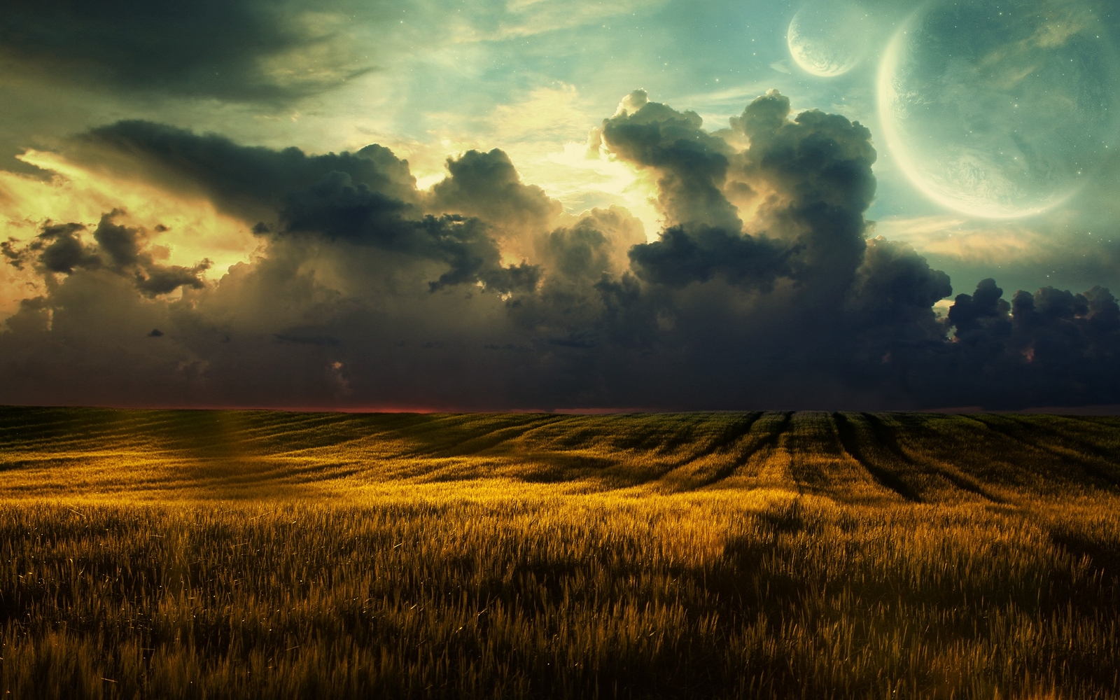 Landscape nature moon field clouds art space dark storm Custom Gaming Mat Desk