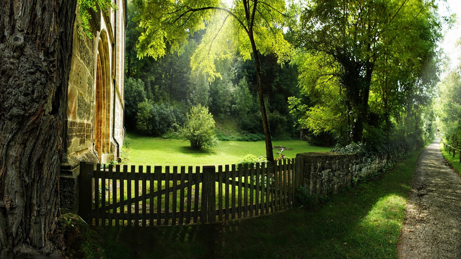 Landscape path garden trees architecture building nature Custom Gaming Mat Desk