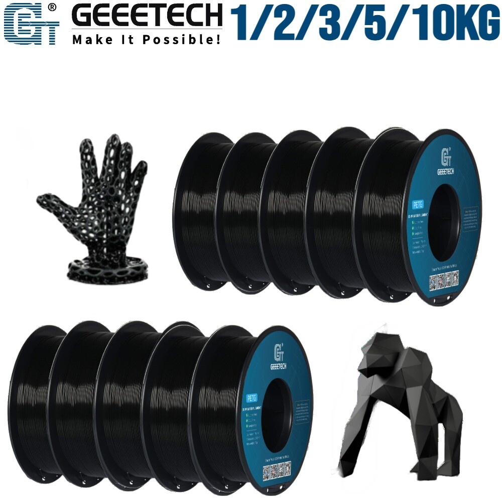 Geeetech 1/2/3/5/10KG Black PETG 3D Printer Filament 1.75mm 1KG/Roll Bulk Lot US