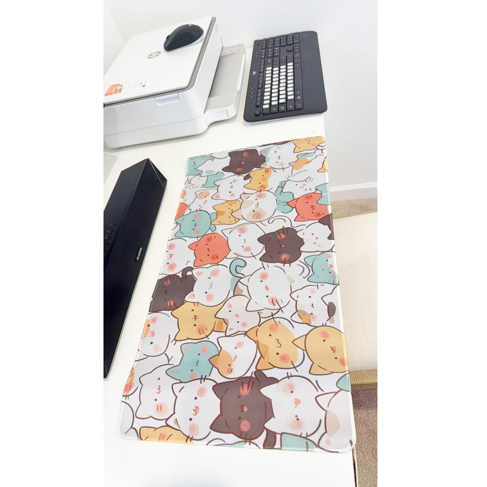 Cute Cartoon Cat Faces Large Gaming Mouse Pad 23.6"x11.5" Non-Slip Desk Mat