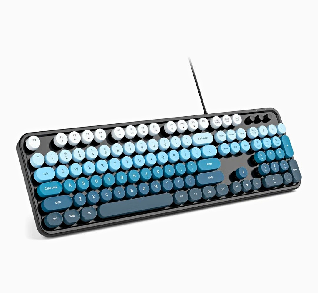 MOFII Wired USB Typewriter Keyboard Full Size Round Keys P&P Multimedia Blue