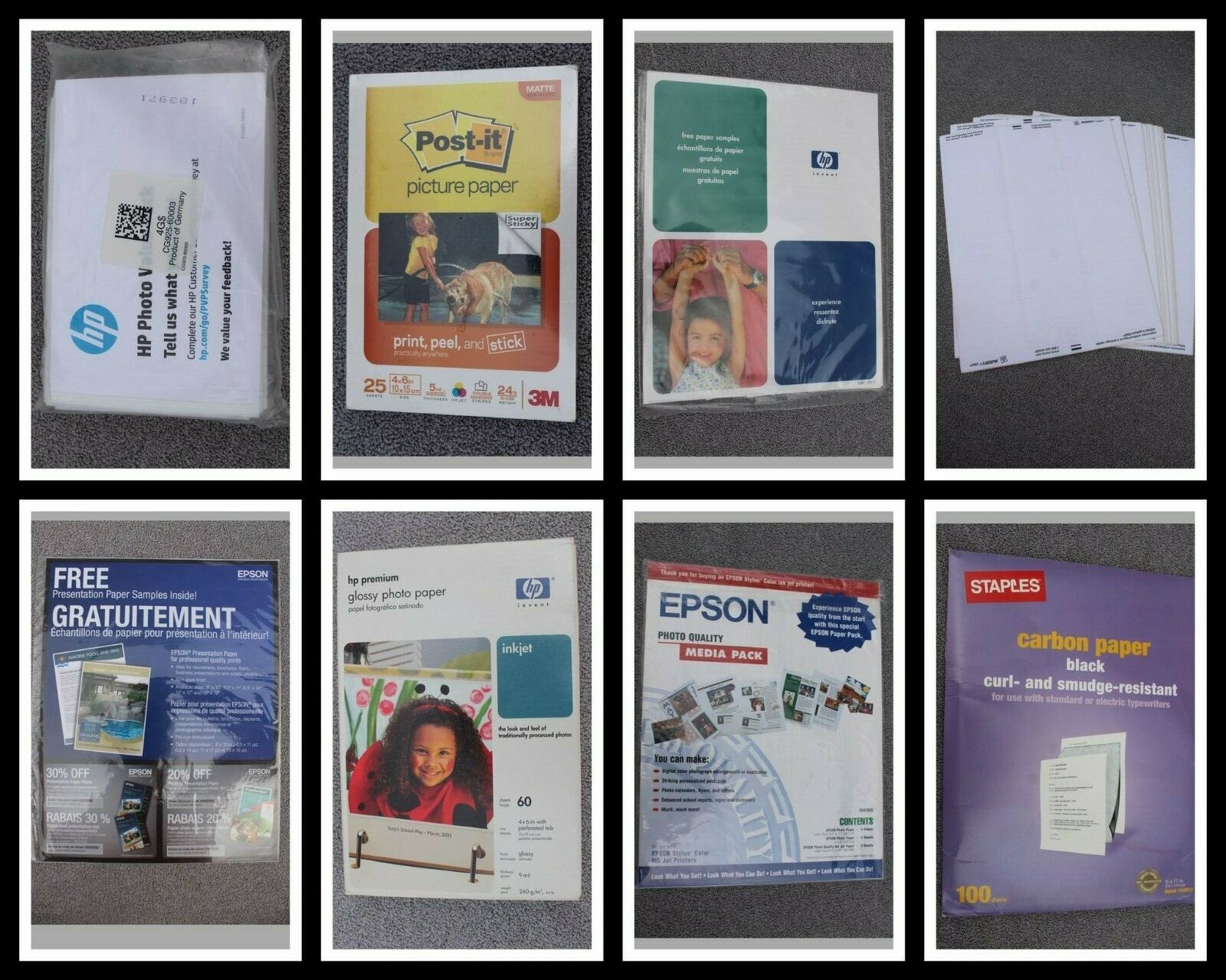 Photo & Carbon Paper Lot 3M Post-it Picture Matte +HP Glossy 4x6 +Epson 8 1/2x11