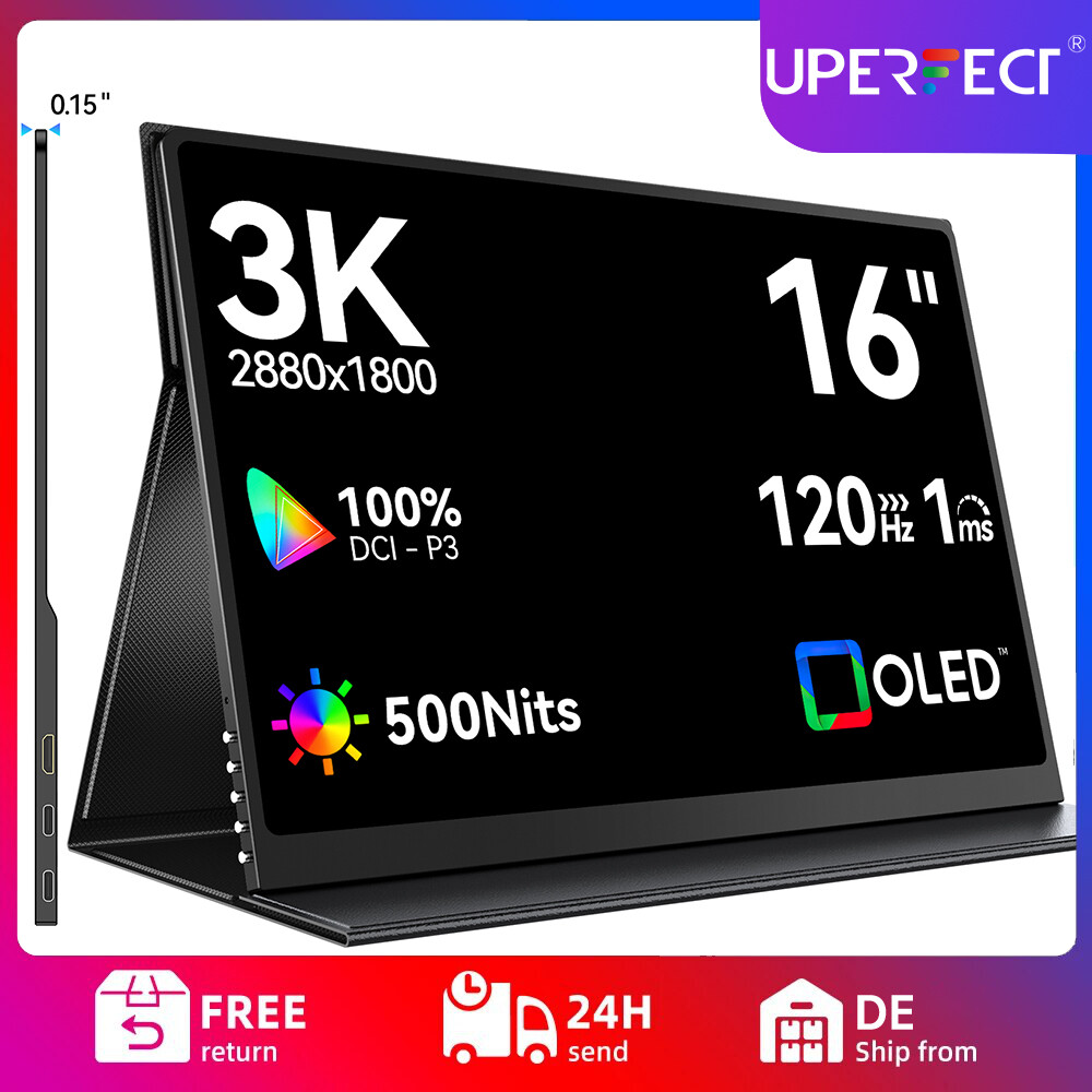 OLED Portable Monitor, 16.0" 100% DCI-P3 100% Adobe RGB 500 Nits Brightnes 1800P