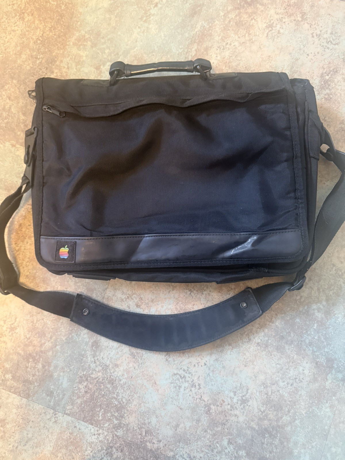 Vintage 90s Apple Rainbow Logo Laptop Messenger Bag PowerBook Black Nylon