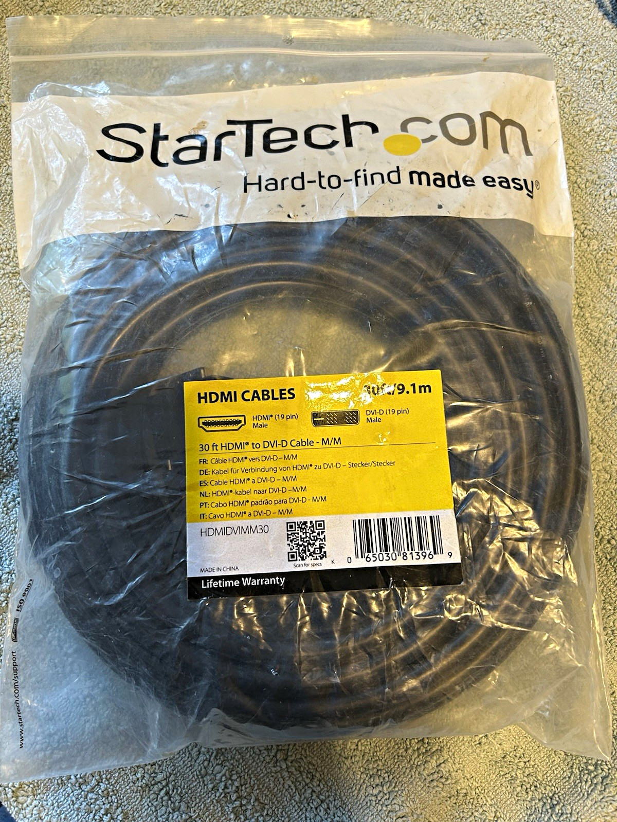 StarTech.com 30ft HDMI Male to DVI-D Male Cable Black HDMIDVIMM30