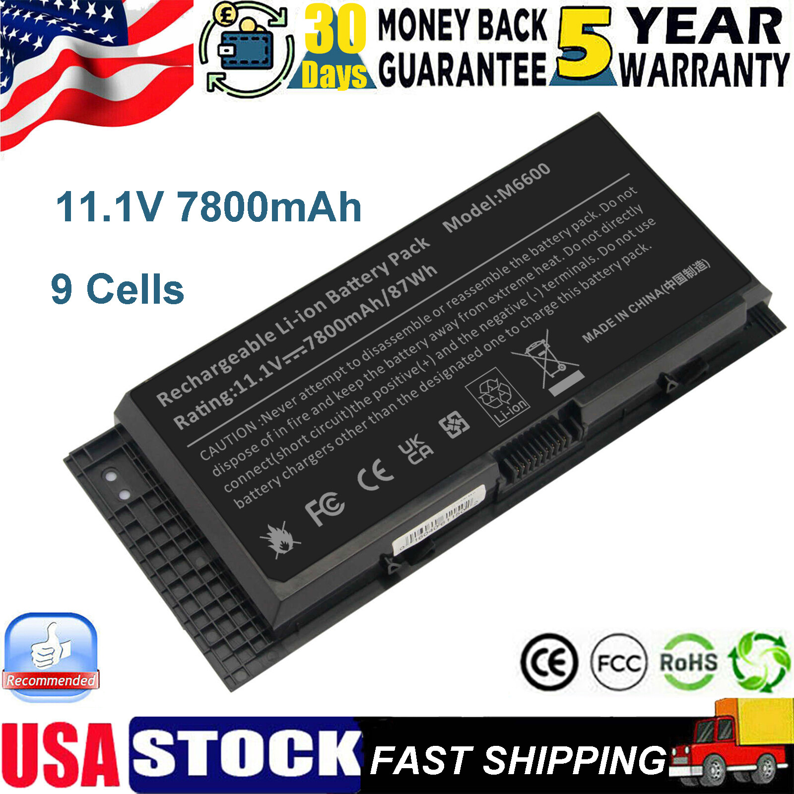 M6600 FV993 Battery for Dell Precision M4600 M4700 M4800 M6700 M6800 Notebook PC