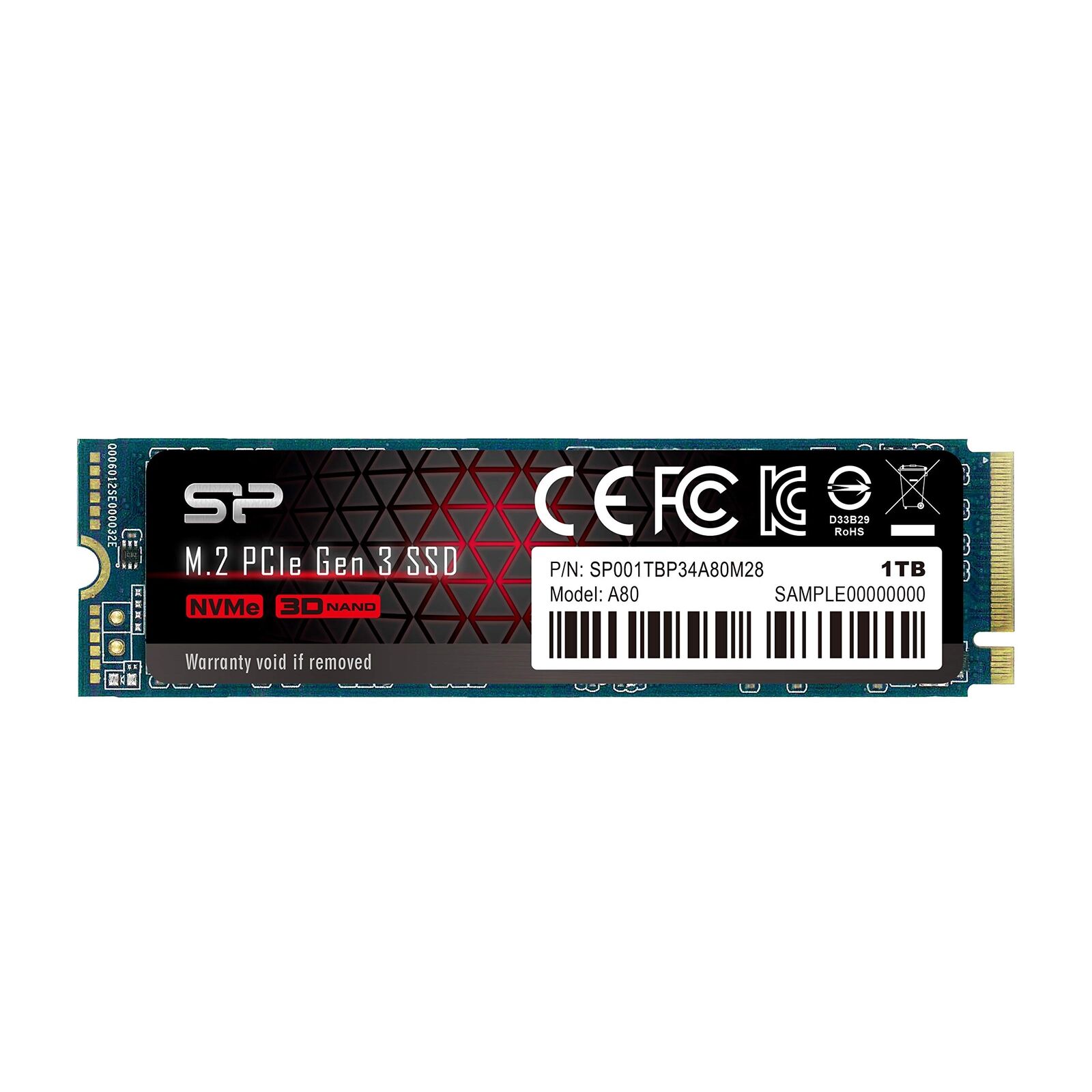 Siliconpow SSD P34A80 1TB, M.2 PCIe Gen3 x4 NVMe, 3200/3000 MB/s SP001TBP34A80M2