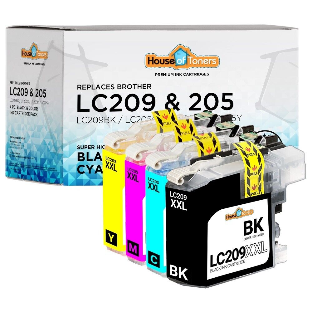 (4) LC209 LC205 XL Replacement Ink Cartridges For Brother MFC-J5620DW