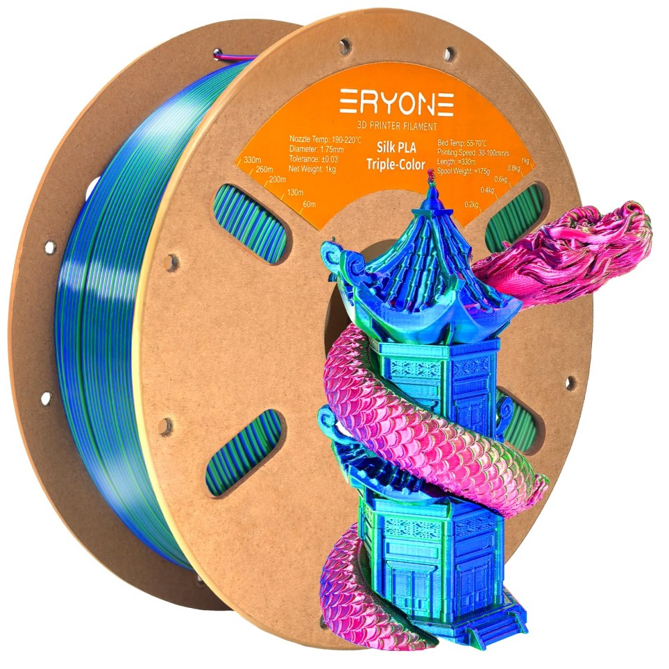 ERYONE Silk Tri Color PLA Filament 3D Printer 1.75mm +/- 0.03mm, Multicolor Fila