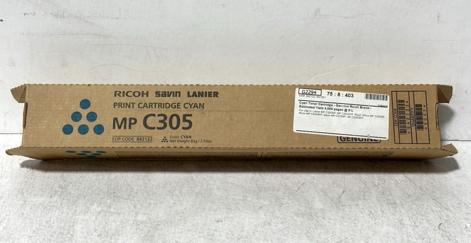 Genuine Ricoh Savin Lanier Print Cartridge MP C305 (842122)-Cyan