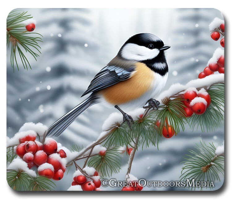 Chickadee in Winter ~ Mouse Pad / Mousepad ~ Bird Watching Feeder Birding Gift