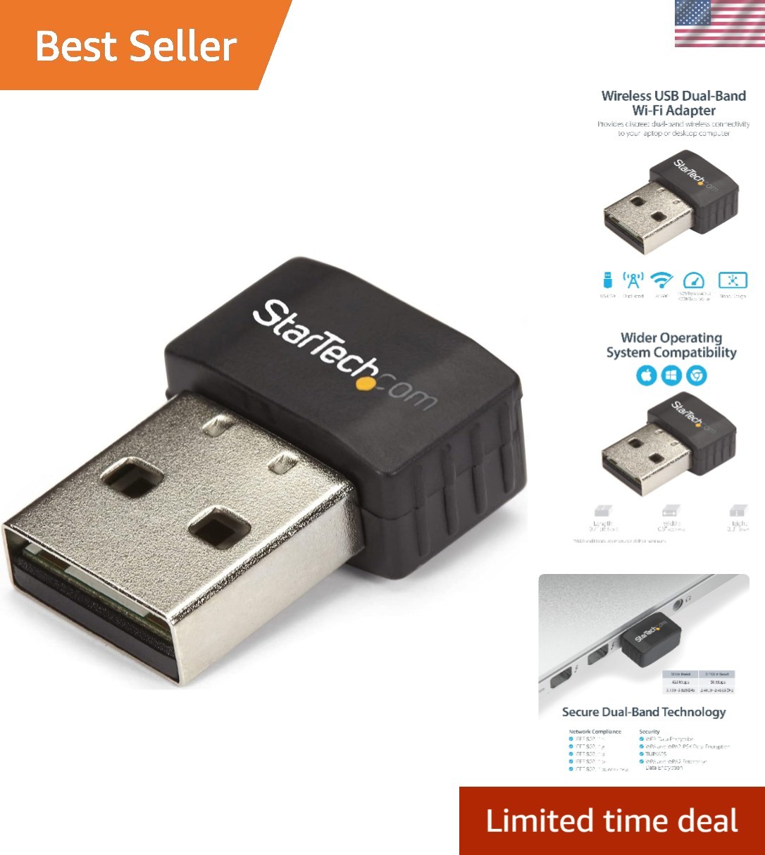Compact AC600 Dual Band USB WiFi Adapter - 5GHz/2.4GHz for Smooth Connectivity