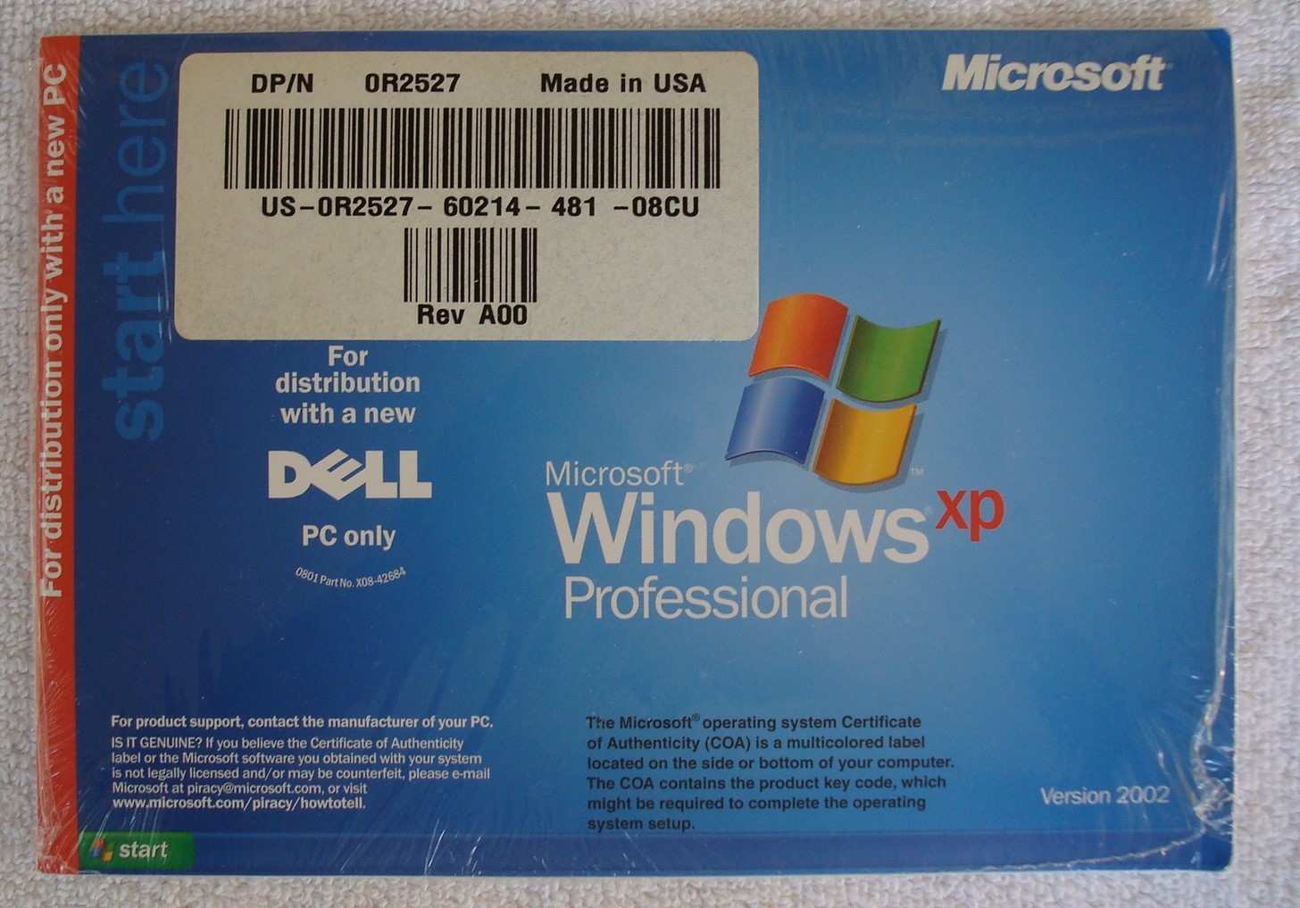 VTG New Microsoft Windows XP Professional Version 2002 SP 1a CD Sealed - NO COA