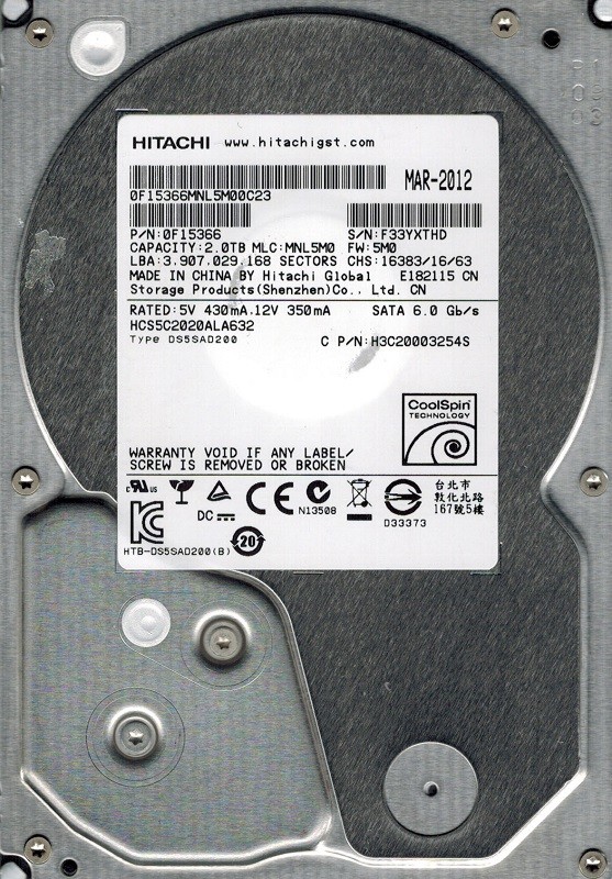 Hitachi HCS5C2020ALA632 P/N: 0F15366 MLC: MNL5M0 2TB