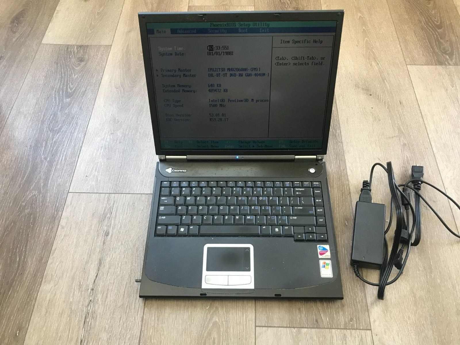 Gateway 4525GZ 15" Intel Pentium M 1.50Ghz 512MB RAM 60GB HDD NO OS