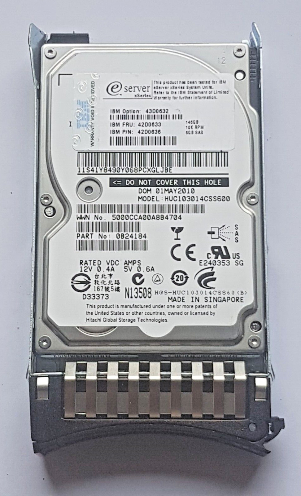 146GB SAS IBM 43D0632 HUC103014CSS600 10K rpm 64MB HDD 2.5" Hard Drive + Caddy