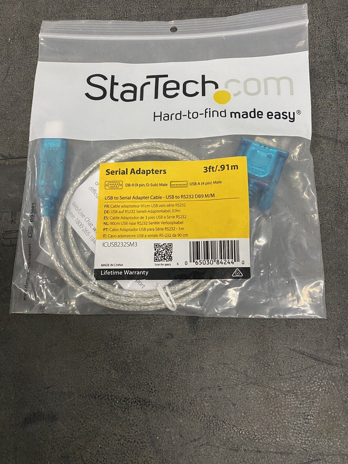 STARTECH ICUSB232SM3 USB TO SERIAL RS232 DB9 ADAPTER 3FT NEW