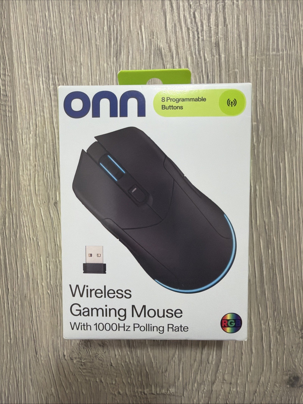 onn Rechargeable Wireless Gaming Mouse LED RGB 8 Programmable Buttons 7200 DPI