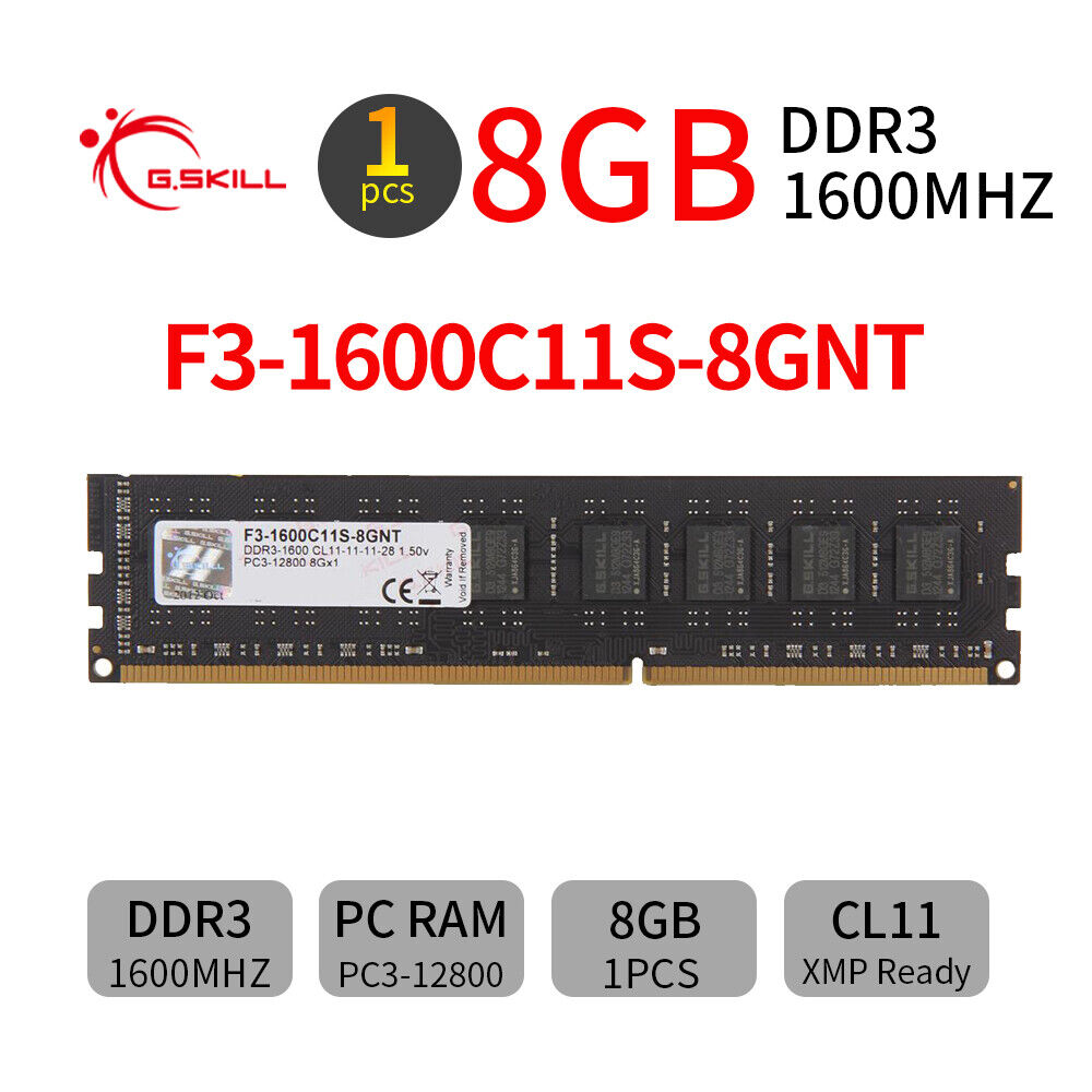 G.SKILL Value RAM 8GB DDR3 1600MHz PC3-12800U CL11 240Pin DIMM Desktop Memory AB