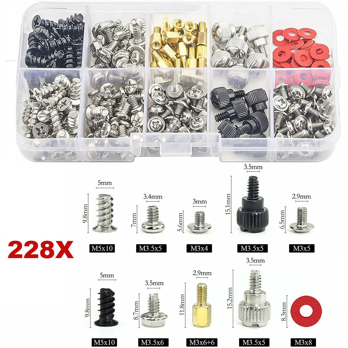 228PCS Computer Screw Standoffs Kit for Hard Drive Computer Case Motherboard