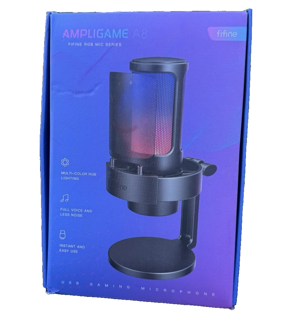 FIFINE AmpliGame A8 RGB USB Gaming Microphone Pink PC PS5 Open Box